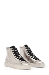 Allsaints Tana Metallic High Top Leather Trainers In Silver