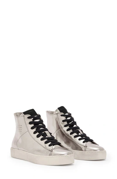 Allsaints Tana Metallic High Top Leather Trainers In Silver