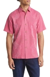 Tommy Bahama Bali Border Floral Jacquard Short Sleeve Silk Button-up Shirt In Pink Papaya