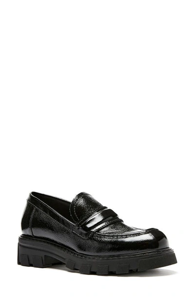 La Canadienne Douglas Waterproof Platform Loafer In Black Crinkle Patent