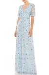 Mac Duggal Embellished Empire Ruffle Hem A-line Gown In Powder Blue