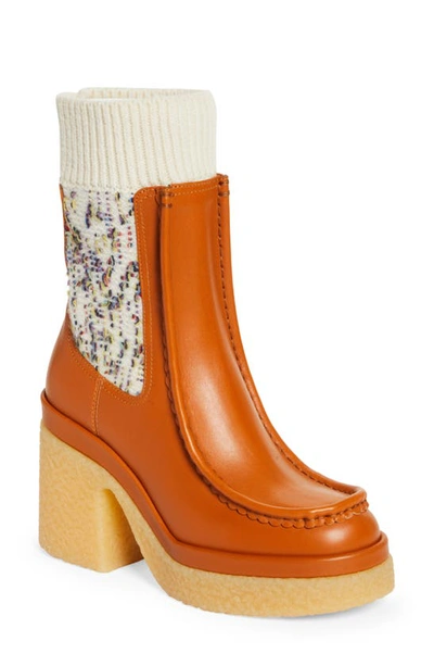 Chloé Jamie Ribbed-knit And Leather Platform Chelsea Boots In Brown