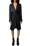 Zadig & Voltaire Rozo Twisted Satin Shirtdress In Black