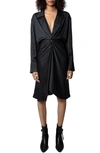 Zadig & Voltaire Rozo Twisted Satin Shirtdress In Noir