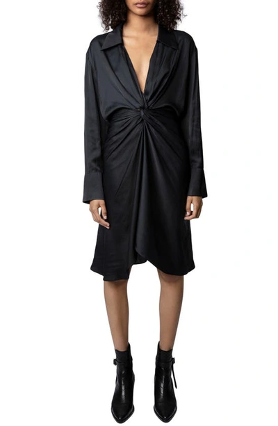 Zadig & Voltaire Rozo Twisted Satin Shirtdress In Black