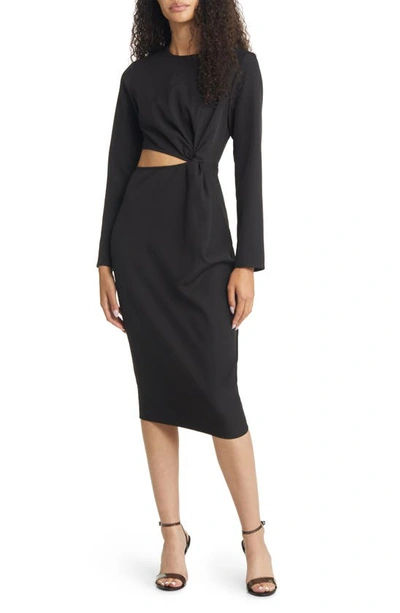 Area Stars Cutout Long Sleeve Crepe Dress In Black