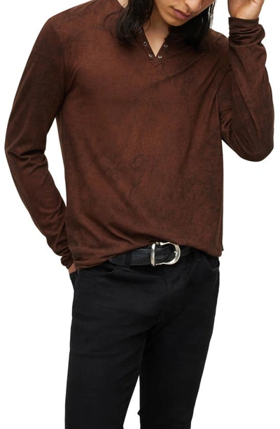 John Varvatos Ash Carbon Wash Grommet Henley In Copper