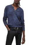 John Varvatos Ash Carbon Wash Grommet Henley In Twilight Blue