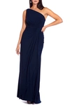 ADRIANNA PAPELL ONE-SHOULDER JERSEY GOWN
