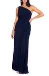 Adrianna Papell One-shoulder Jersey Gown In Midnight