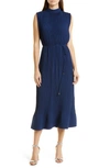 Milly Melina Solid Pleated Dress In Navy
