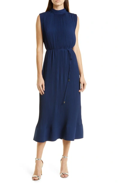 Milly Melina Solid Pleated Dress In Navy