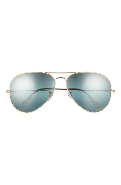 Ray Ban 62mm Polarized Oversize Pilot Sunglasses In Dark Blue