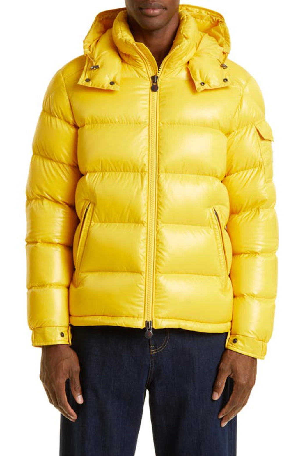 Moncler Maya Lacquered Down Jacket In Yellow | ModeSens