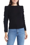 Frame Ruched Sleeve Cashmere Sweater In Noir