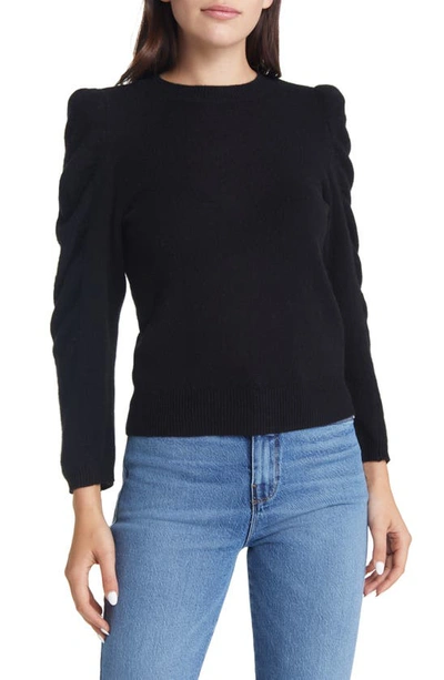 Frame Ruched Sleeve Cashmere Sweater In Noir