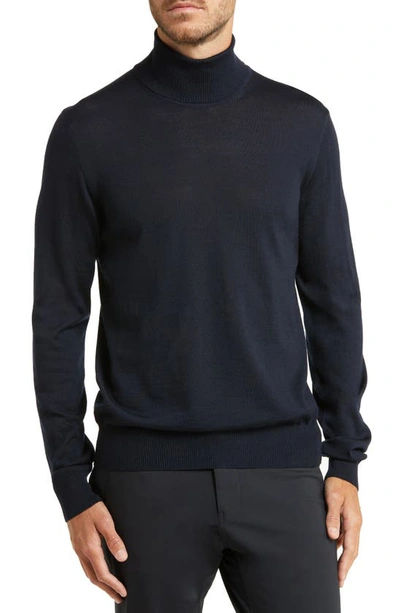 Emporio Armani Virgin Wool Long Sleeve Turtleneck Sweater In Blue