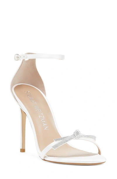 Stuart Weitzman Satin Nudist Sandals 100 In White