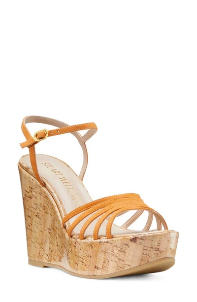 Stuart Weitzman Soirée Wedge Platform Sandal In Honey