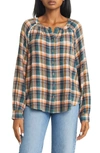 Beachlunchlounge Plaid Crinkle Texture Blouse In Apricot Cooler