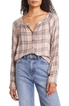 Beachlunchlounge Plaid Crinkle Texture Blouse In Mountain Road