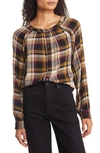 Beachlunchlounge Plaid Crinkle Texture Blouse In Wheat N Rose