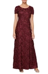 Alex Evenings Embellished Lace A-line Gown In Merlot