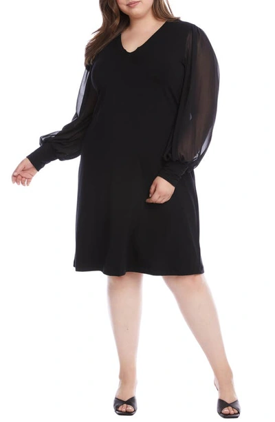 Karen Kane Sheer Long Sleeve Jersey Sheath Dress In Black