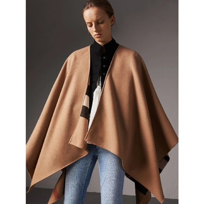 Gucci Reversible Check Merino Wool Poncho In Camel