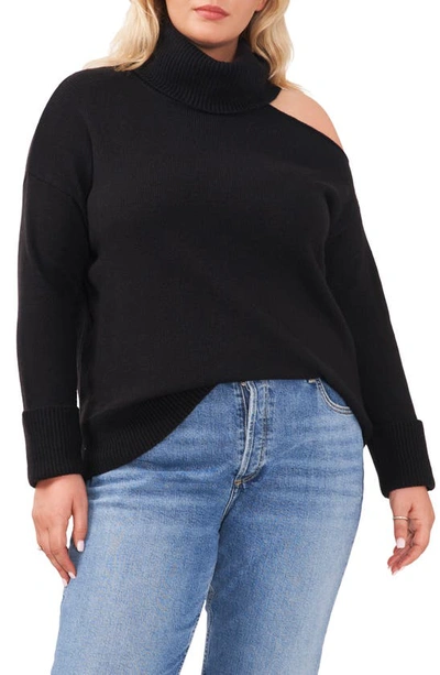 1.state Plus Size Cut-out Turtleneck Sweater In Black