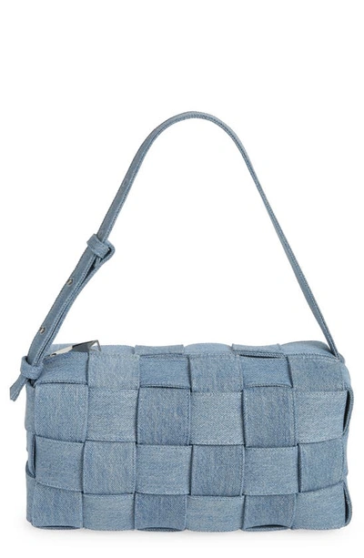 Bottega Veneta Cassette Intrecciato Denim Shoulder Bag In Indigo Washed-silver