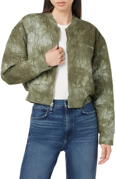 Hudson Cropped Embroidered Bomber Jacket In Green