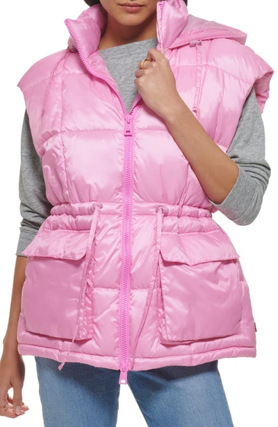 Levi's Women's Hooded Anorak Puffer Vest In Baby Pink