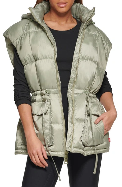 Levi's Women's Hooded Anorak Puffer Vest In Seafoam