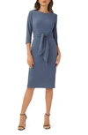 Adrianna Papell Tie Waist Crepe Sheath Dress In Bluebird