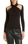Donna Karan Woman Cutout Halter Long Sleeve Sweater In Black