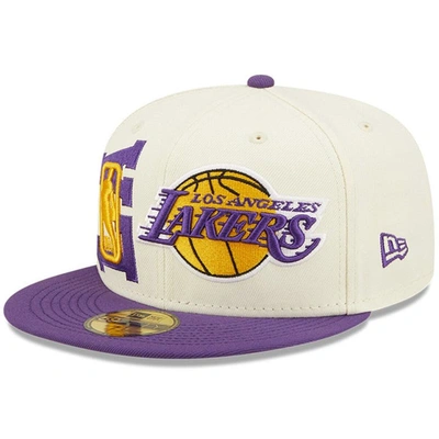 New Era Men's  Cream, Purple Los Angeles Lakers 2022 Nba Draft 59fifty Fitted Hat In Cream,purple