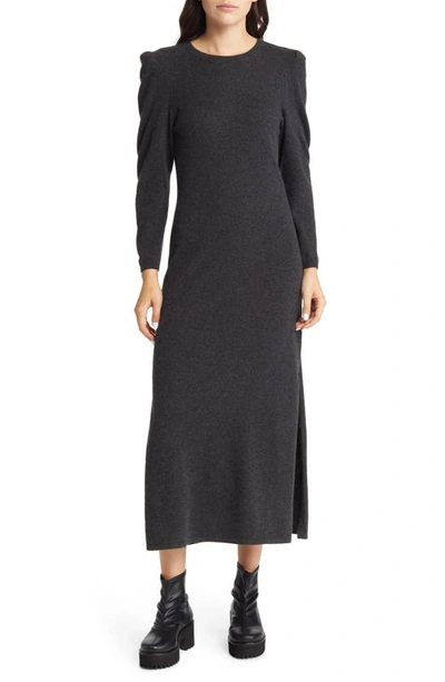 Frame Shirred Long Sleeve Recycled Cashmere Sweater Dress In Charcoal  Heather | ModeSens