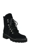 Marc Fisher Ltd Izzie Genuine Shearling Lace-up Boot In Black Suede