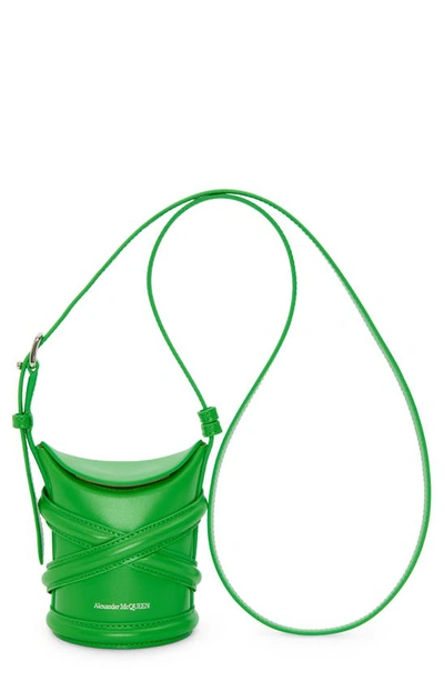 Alexander Mcqueen Micro The Curve Leather Crossbody Bag In Acid Green