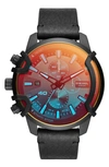 Diesel Men's Chronograph Griffed Black Leather Strap Watch 46mm In Black