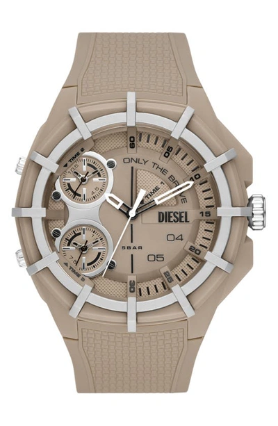 Diesel Men's Chronograph Framed Taupe Silicone Strap Watch 51mm In Beige