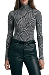 Rag & Bone Shaw Geo Print Paneled Turtleneck Top In White Black