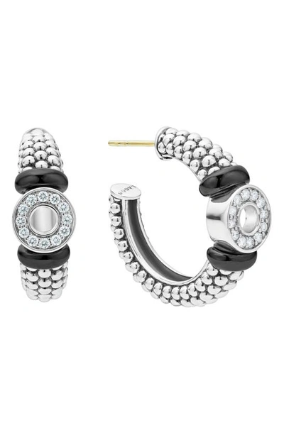 Lagos Black Caviar Diamond Huggie Hoop Earrings In Silver Black Diamond