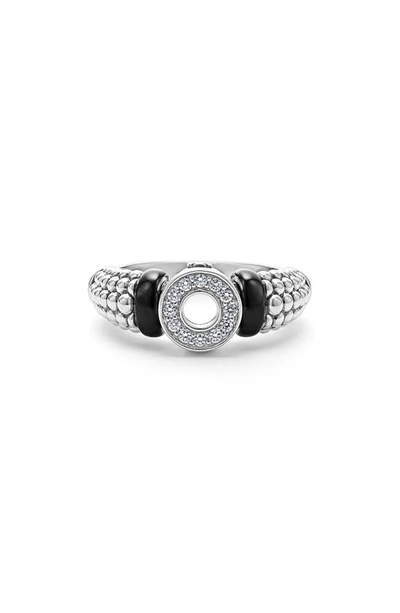 Lagos Black Caviar Diamond Ring In Silver/black
