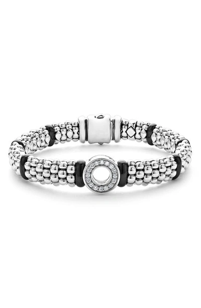 Lagos Sterling Silver Black Caviar Ceramic & Diamond Bead Bracelet In Silver Black Diamond