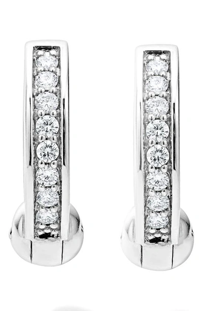 Lagos Sterling Silver Caviar Spark Diamond Huggie Hoop Earrings