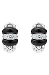Lagos Sterling Silver Black Caviar Ceramic & Diamond Bead Huggie Hoop Earrings In Silver Black Diamond