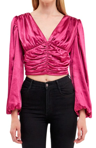 Endless Rose Ruched Satin Crop Top In Berry