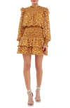 ENDLESS ROSE ENDLESS ROSE FLORAL PRINT SHIRRED LONG SLEEVE CHIFFON MINIDRESS